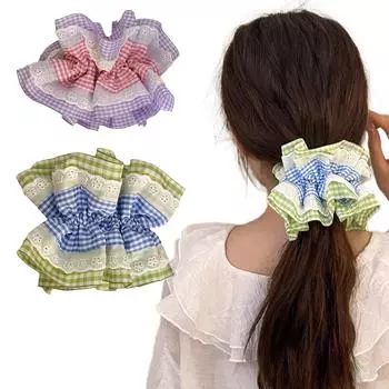 Большие резинки для волос для девочек, многослойные резинки для волос в клетку, эластичные резинки для волос, толстые прически, украшения для волос в форме круга зелёный