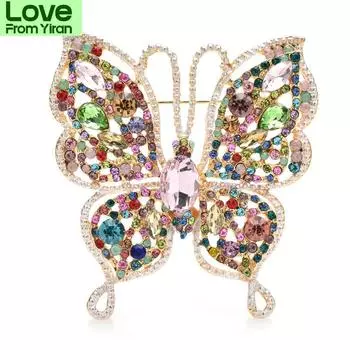 Большие роскошные броши-бабочки для женщин, унисекс, цветные стразы, сверкающие бабочки, насекомые, праздничные, офисные броши-булавки красный