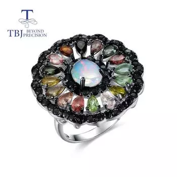 Большие роскошные кольца с турмалином, хорошие многоцветные натуральные драгоценные камни, серебро 925 пробы, изысканные украшения для женской праздничной одежды us ring size 7# розовый/белый