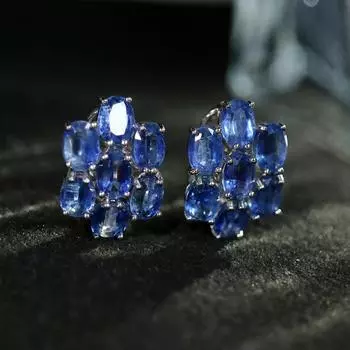 Большие роскошные серьги с натуральным синим кианитом 14 шт. овальные 5*7 мм, серебро 925 пробы, ювелирные украшения для женщин L синий