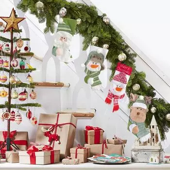 Большие рождественские чулки Клаус Снеговик Лось Мешок для конфет Подарочный пакет Рождественские украшения One Size