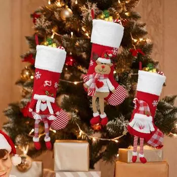 Большие рождественские чулки Красный снеговик Санта подвесной чулок с длинной ножкой Рождественский декор для камина на окно для домашней вечеринки A