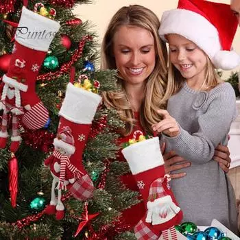 Большие рождественские чулки Красный снеговик Санта подвесной чулок с длинной ножкой Рождественский декор для камина на окно для домашней вечеринки C