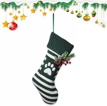 Большие рождественские чулки, рождественские чулки для камина, зеленые вязаные чулки, зимние чулки в полоску, подарочный мешок