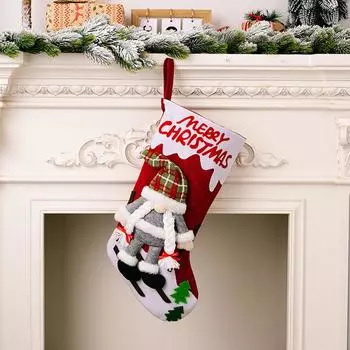 Большие рождественские чулки, вязаные носки с куклой Санта-гном без лица, подарочный пакет с рождественскими конфетами, подвеска в виде рождественской елки, новогодний декор для дома красный