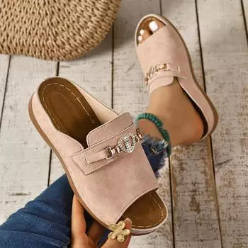 Большие рыбьи пасти с металлическими аксессуарами, туфли Rocking Line, летние новые пляжные босоножки с открытым носком 2025 года для женщин 36 зелёный