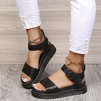Большие сандалии женские 2024 новые однотонные сандалии на платформе с открытым носком с пряжкой большие сандалии пляжные сандалии 35 белый