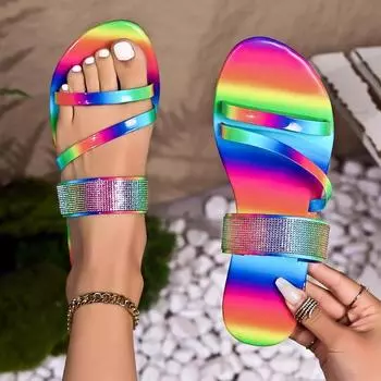 Большие сандалии, женские модные повседневные сандалии со стразами, летние дышащие повседневные сандалии со стразами 35 серебряный