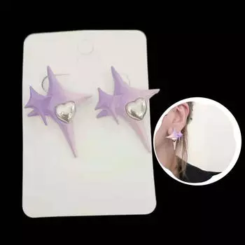 Большие серьги-гвоздики со звездой и сердцем, изысканные, прочные, простые женские модные серьги из сплава для вечеринки