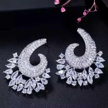 Большие серьги-гвоздики WWJ в форме цветка с блестками белого фианита белый