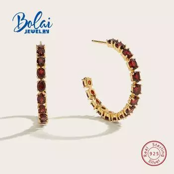 Большие серьги из стерлингового серебра 925 пробы с натуральным красным гранатом, изысканные украшения для девочек, модный дизайн, выглядят просто и привлекательно L красный