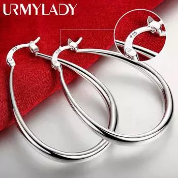 Большие серьги из стерлингового серебра 925 пробы, золото 18 карат, высокое качество, крючок для женщин, женская свадьба, горячая Распродажа, модные серьги, ювелирные изделия 4,1 см серебряный