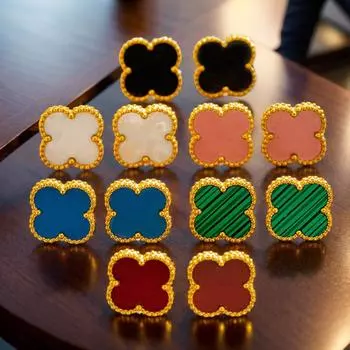 Большие серьги из титановой стали с четырьмя листочками клевера, модные универсальные серьги, серьги для пожилых дам чёрный