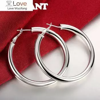 Большие серьги-кольца из серебра 925 пробы, женские большие круглые серьги серебряный