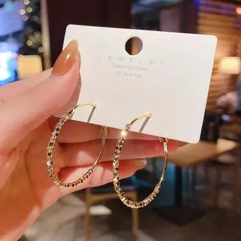 Большие серьги-кольца из серебра 925 пробы: Европейский и американский стиль Гонконга, модный простой дизайн для женщин 925 Silver Needle золотой