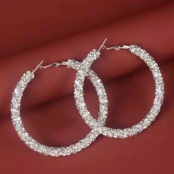 Большие серьги-кольца со стразами, изящные украшения, праздничный подарок для женщин, 7 см 7cm