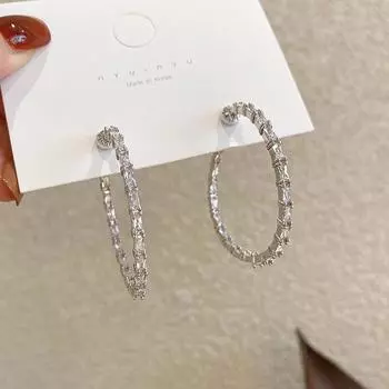 Большие серьги с кристаллами Fishbone, Простой дизайн, Серьги Niche, Модные преувеличенные холодные серьги