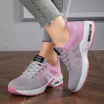 Большие сетчатые дышащие и легкие спортивные женские туфли, модные универсальные кроссовки с летающим плетением, повседневные кроссовки из полиуретана с настоящей воздушной подушкой 35