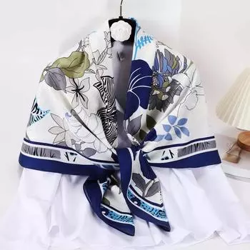 Большие шелковые шарфы для женщин, весенне-летний солнцезащитный платок, красивый цветочный шелковый шарф 53*53cm