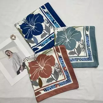 Большие шелковые шарфы для женщин, весенне-летний солнцезащитный платок, красивый цветочный шелковый шарф 53*53cm