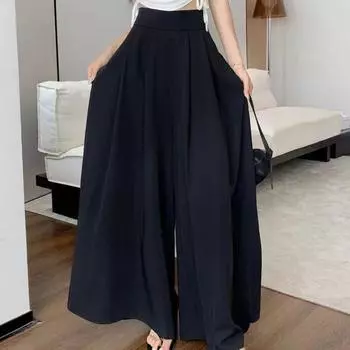 Большие широкие брюки с высокой талией, плиссированные брюки-кюлоты, простые женские шаровары, женские L абрикосовый