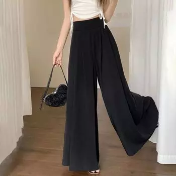 Большие широкие брюки Y2K Palazzo плиссированные брюки-кюлоты простые женские шаровары для офиса L светло-синий