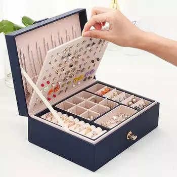 Большие шкатулки для драгоценностей, кожаный модный ящик для хранения, шкаф, органайзер для ожерелья синий