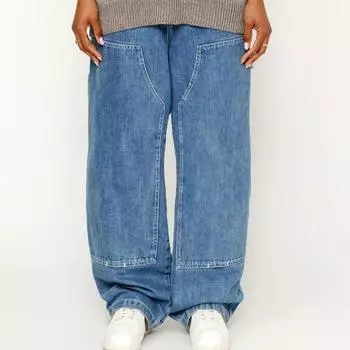 Большие синие джинсы-карго для женщин, винтажные потертые широкие джинсы, женские уличные повседневные мешковатые брюки из денима в стиле пэчворк S синий