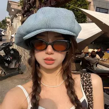 Большие синие восьмиугольные шляпы с короткими полями для женщин, весна-лето, ретро-британский стиль, литературные и универсальные береты в виде облаков 56-58cm