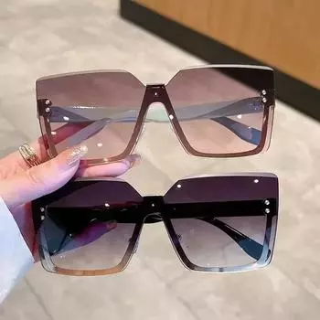 Большие солнцезащитные очки без оправы для женщин и мужчин в стиле панк, цельные солнцезащитные очки для женщин, градиентные очки, очки UV400, трендовые очки