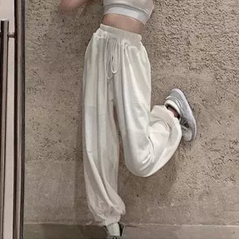 Большие спортивные штаны для женщин с высокой талией, спортивные брюки, модные повседневные мешковатые брюки, женские джоггеры, уличные брюки в стиле Харадзюку S белый