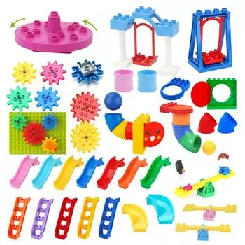 Большие строительные блоки, детали трубопровода, игровая площадка, горка, лестница, качели, вращающаяся шестерня, совместимые Duploes, сборные кирпичи, игрушки для детей