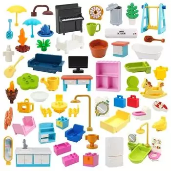 Большие строительные блоки кукольный домик кровать шкаф стол и стулья мебель совместимые большие кирпичи обучающая игрушка дети подарки для детей