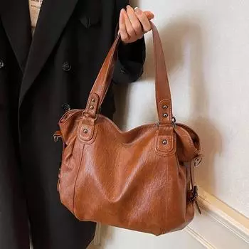 Большие сумки через плечо из искусственной кожи для женщин 2024 года, зима 2020 года, новый тренд, корейская модная сумка через плечо, роскошные дизайнерские сумки коричневый