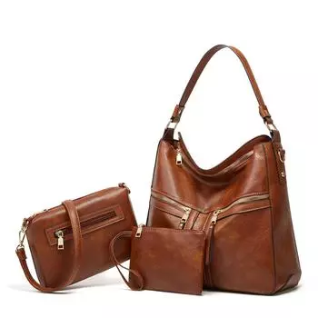 Большие сумки через плечо, женские сумки на плечо, комплект из кошелька и кошелька для женщин, сумки-тоут, кошельки-бродяги, набор из трех предметов коричневый
