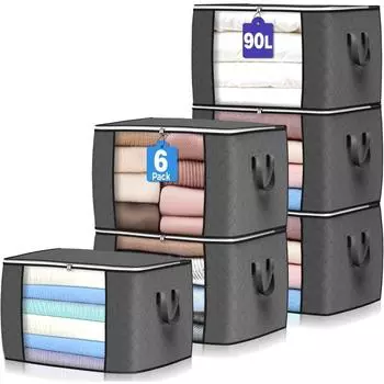 Большие сумки для хранения, контейнеры для хранения одежды, складные органайзеры для шкафов, контейнеры для хранения одежды, одеял, стеганых одеял, простыней, подушек и игрушек 2 Pack серый