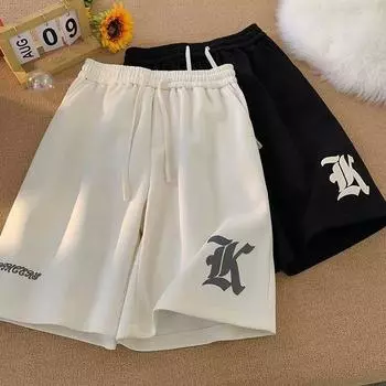 Большие свободные шорты мужские американские ретро готические алфавитные принты японский самурайский стиль повседневные спортивные пляжные брюки шорты S