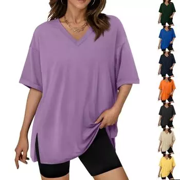 Большие свободные женские футболки для спортзала, топы больших размеров с V-образным вырезом и коротким рукавом, футболки для тренировок, повседневные свободные футболки XL синий