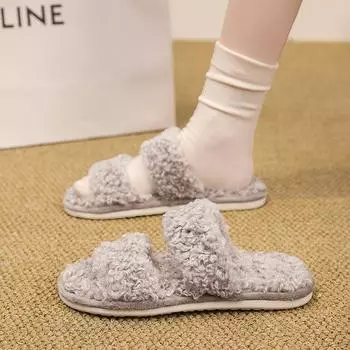 Большие тапочки из хлопка с перекрестными ремешками женские осенне-зимние новые плюшевые тапочки с леопардовым принтом - размер швабры из шерсти и хлопка 36/37 чёрный