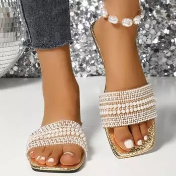 Большие тапочки на плоской подошве для верхней женской одежды, повседневные, простые и универсальные, цветные, перламутровые, однотонные женские тапочки 35