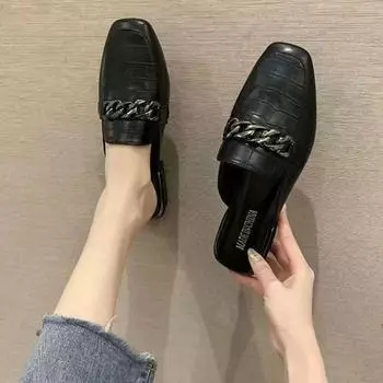 Большие тапочки женские Outside Muller Shoes весна/лето Baotou Half Slippers универсальные квадратные босоножки на низком каблуке женские 35 бежевый