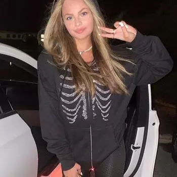 Большие толстовки со стразами и скелетом на молнии, лето 2021, готические толстовки с капюшоном, женская куртка с капюшоном в стиле гранж, уличная одежда, одежда в стиле ретро S красный