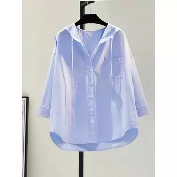 Большие топы с длинным рукавом, белая блузка, женская рубашка с капюшоном, повседневные хлопковые блузки 2XL