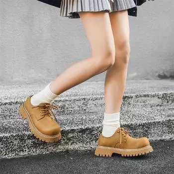 Большие туфли дерби с толстой подошвой, высокие, в британском стиле, низкие, большие желтые ботинки, повседневные, кожаные туфли 1330-J 38