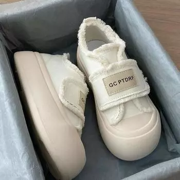 Большие туфли женские парусиновые туфли на платформе винтажные туфли на липучке маленькие белые туфли 35 чёрный