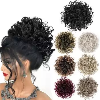 Большие вьющиеся булочки для волос, эластичный шнурок, вьющиеся грязные булочки для наращивания волос, короткие синтетические хвостики для наращивания для женщин