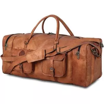 Большие вещевые сумки для мужчин, кожаная дорожная сумка, ночная спортивная сумка для спортзала, спортивная сумка для выходных 32 x 12 x 10 in коричневый