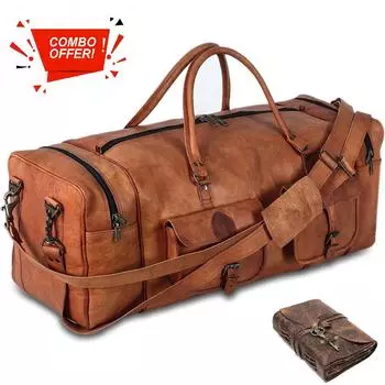 Большие вещевые сумки для мужчин, кожаная дорожная сумка для сна, спортивная сумка для выходных в тренажерном зале. С комбинированным кожаным дневником 30 x 11 x 9 in коричневый