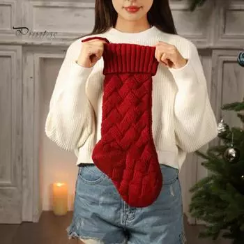 Большие вязаные рождественские чулки 18 дюймов, рождественский подарочный чулок, подвесные украшения, праздничный декор, конфеты, игрушки, сумка, подвесной чулок для каминного окна E