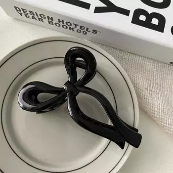 Большие заколки для волос с бантом из ленты для женщин, акриловые банты, заколки в виде акулы, корейские простые темпераментные заколки для волос для девочек, аксессуары для волос 1pc чёрный